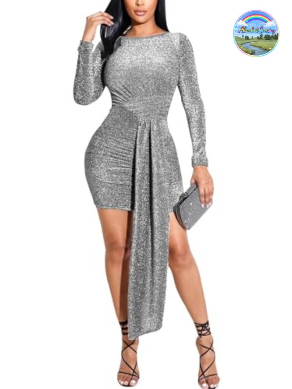 Women's Sparkly Bodycon Mini Dress Long Sleeve Club Party Night Out